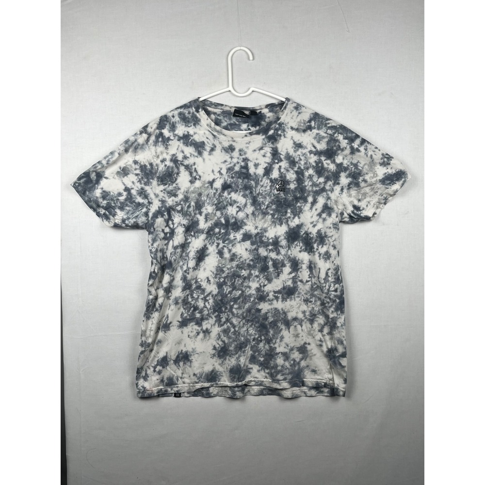 Vans T-Shirt Mens Large Tie Dye Peace Sign Logo Grey White Short Sleeve‎ Tee